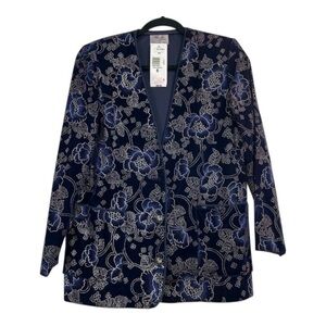 Vintage Glam TanJay Petites Sz 6 Burnout Blue Velvet Blazer Holiday Party Dressy